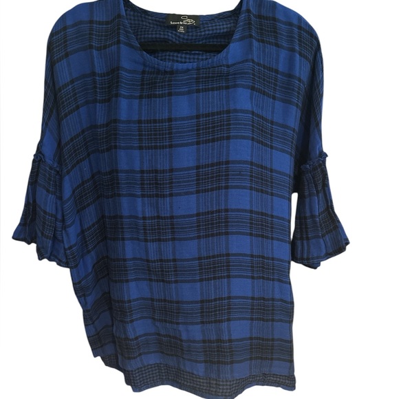 Suzanne Betro plus size 2X Blue Plaid Women's Top - Picture 1 of 2